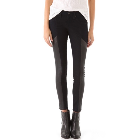 🎉2xHP🎉 Rag & Bone Midnight Leather Trim Skinny Jeans - Picture 1 of 13